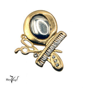 Vintage Gold Hairdresser Pin Scissors Comb Mirror Stylist Jewelry Gift - Hey Viv